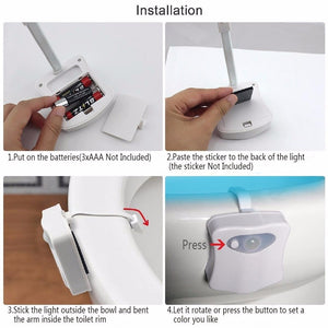 Smart PIR Motion Sensor Toilet Seat Night Light 8 Colors Waterproof Backlight For Toilet Bowl LED Luminaria Lamp WC Toilet Light - coolelectronicstore.com
