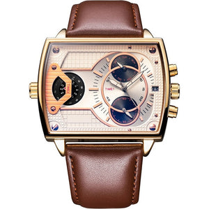 6.11 Mens New Fashion Genuine Leather Band Two Time Zone Waterproof Colors Glass Quartz Watch Men Sport Watch relogio masculino - coolelectronicstore.com