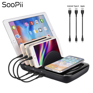 fast charger Multi port charging station with wireless and 3 pcs cables for iPhone Samsung Huawei Xiaomi - coolelectronicstore.com