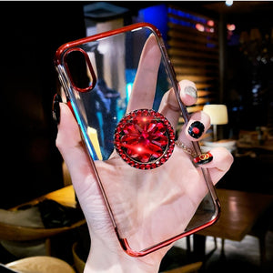 Phone Cases For iPhone XR XS MAX X 8 7 6 6S Plus Transparent Soft TPU Bling Diamond Finger Ring Holder Cases Cover For iPhone XR - coolelectronicstore.com